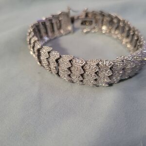 Silver Toned Bling CZ Bracelet 5/8" Wide STUNNING!